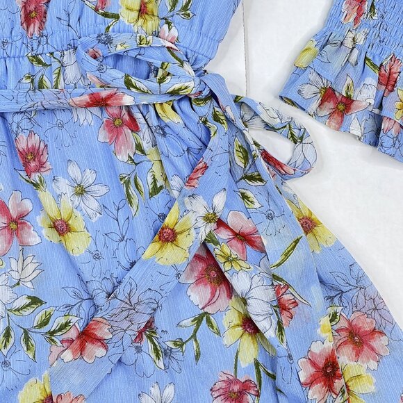 Calvin Klein Floral Printed Crepe Tie Waist Ruffle Midi A-Line Dress Sz 14 NWOT - Picture 3 of 10